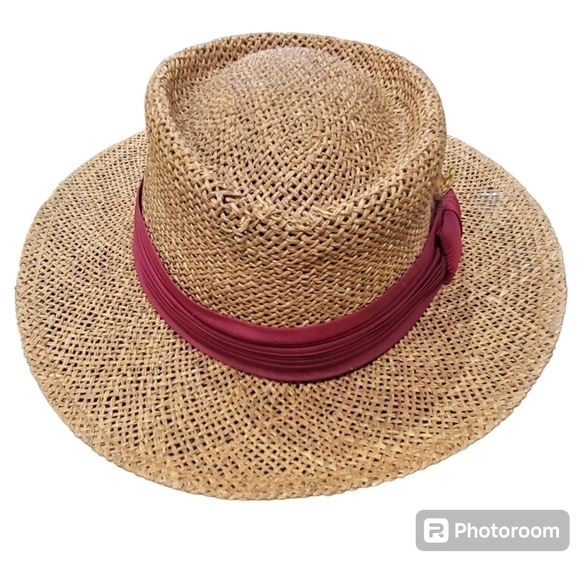 IMPERIAL Maroon Band Straw Hat Vacay Beach Casual OS - Picture 4 of 6